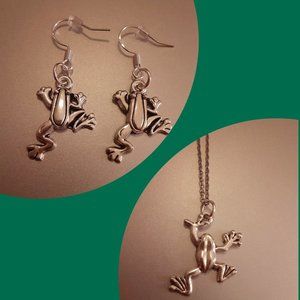 Silver Frog Earrings and Necklace